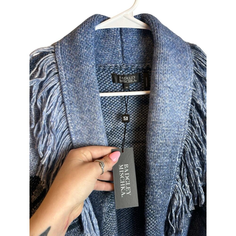 NWT Badgley Mischka Aztec Blue Jacquard Knit Shawl W Belt Western Size Medium - Picture 3 of 5
